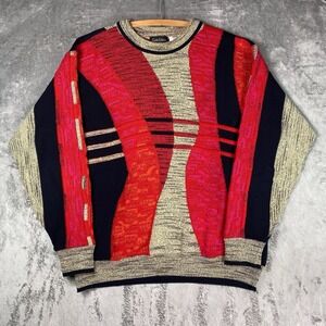 Vintage Carlo Colucci Sweater Mens Sz 54 XL 3D Knit Multicolor 90s Retro Hip Hop